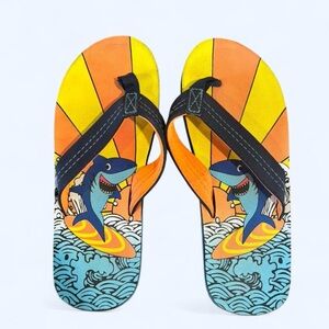 Kids Orange Shark Surf Flip Flops
